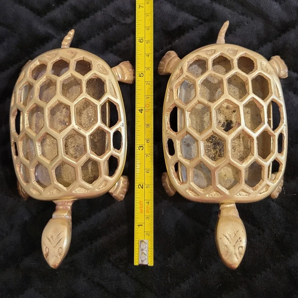 Vintage Brass Turtle Trinket Box Set (2pc) Honeycomb Lattice Shell Potpourri Fun